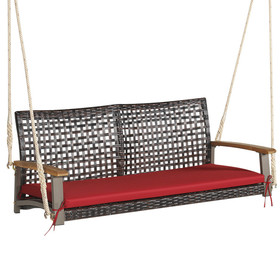 Costway 64982305 2-Person Rattan Hanging Porch Swing Chair-Red