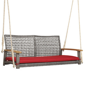 Costway 01267859 2-Person Patio Wicker Hanging Swing Chair-Red