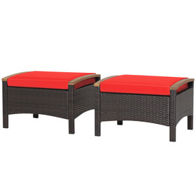 Costway 24689537 Set of 2 Fade-Resistant Wicker Patio Ottoman-Red