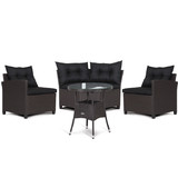 Costway 74825391 4 Pieces Patio Rattan Furniture Set Cushioned Sofa Glass Table-Black