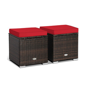 Costway 17592486 2 Pieces Patio Ottoman with Removable Cushions-Red