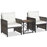 Costway 75243896 3 Pieces Patio Rattan Furniture Set with Acacia Wood Tabletop-White