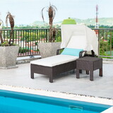 Costway 48129765 Outdoor Chaise Lounge Chair and Table Set with Folding Canopy and Armrests
