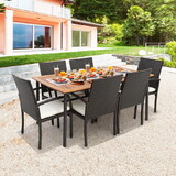 Costway 21965384 7 Pieces Patio Wicker Cushioned Dining Set with Umbrella Hole