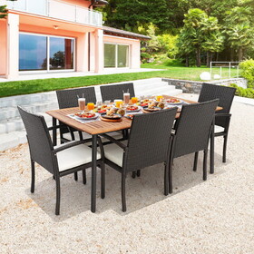 Costway 21965384 7 Pieces Patio Wicker Cushioned Dining Set with Umbrella Hole