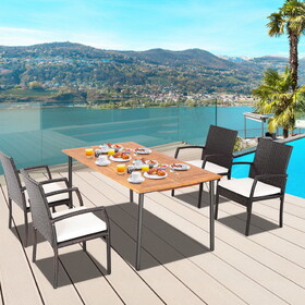 Costway 92635178 5 Pieces Patio Wicker Cushioned Dining Set with Umbrella Hole