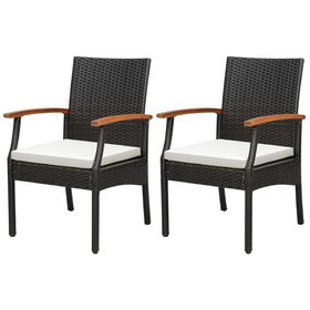 Costway Patio Wicker Chair Set of 2 with Soft Zippered Cushion