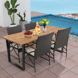 Costway 19423657 5 Pieces Patio Rattan Dining Set with Acacia Wood Tabletop and Armrests
