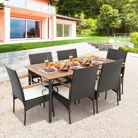 Costway 51489362 7 Pieces Patio Wicker Dining Set with Detachable Cushion and Umbrella Hole