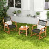 Costway 31298765 3 Pieces Acacia Wood Patio Furniture Set with Armchairs Coffee Table