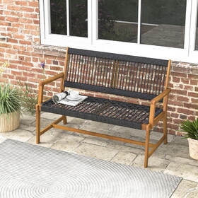 Costway 62859341 Outdoor Acacia Wood Bench with Backrest and Armrests