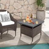 Costway 32461958 Patio Square Wicker Side Table with Umbrella Hole for Yard Garden Poolside