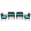 Costway 57916342 4 Pieces Rattan Conversation Set with Tempered Glass Coffee Table-Turquoise