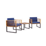Costway 89437256 3 Pieces Patio Acacia Wood Conversation Set with Cushioned Armchairs-Navy