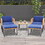 Costway 96784315 5 Piece Patio Acacia Wood Chair Set with Ottomans and Coffee Table-Navy