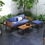 Costway 93654728 5-Piece Patio Acacia Wood Chair Set with Ottoman and Coffee Table-Navy