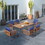 Costway 69432185 7 Pieces Patio Acacia Wood Dining Chair and Table Set for Backyard and Poolside-Navy