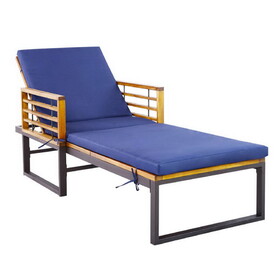 Costway 97254183 Adjustable Cushioned Patio Chaise Lounge Chair with 4-Level Backrest-Navy