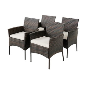 Costway 16857234 Set of 4 Patio PE Wicker Dining Chairs with Seat Cushions and Armrests-Set of 4