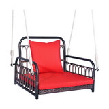 Costway 79562148 Patio Rattan Porch Swing Hammock Chair with Seat Cushion-Red