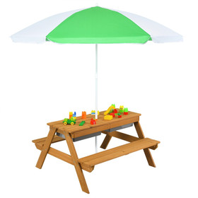 Costway 87694051 3-in-1 Kids Outdoor Picnic Water Sand Table with Umbrella Play Boxes
