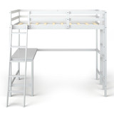 Costway 61930852 Twin Size Loft Bed Frame with Desk Angled and Built-in Ladder-White