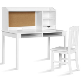 Costway 47916852 Kids Desk and Chair Set Study Writing Desk with Hutch and Bookshelves-White