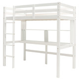 Costway 89521376 Twin Size Solid Wood Slatted Loft Bed Frame with Safety Guardrail for Kid-White