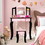 Costway 58930762 Kid Vanity Set with Tri-Folding Mirror and Leopard Print-Pink
