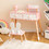 Costway 32076954 Kids Vanity Table and Chair Set with Drawer Shelf and Rabbit Mirror-White
