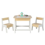 Costway 42517369 Kid's Table and Chairs Set with Double-sized Tabletop-Natural