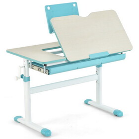 Costway Height-Adjustable Kids Desk with Tilt Desktop and Book Stand-Blue