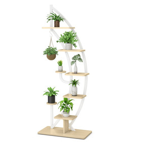 Costway 87362149 6-Tier 9 Potted Metal Plant Stand Holder Display Shelf with Hook-White