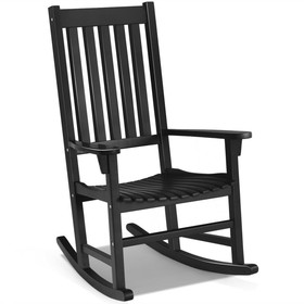 Costway 26198570 Indoor Outdoor Wooden High Back Rocking Chair-Black