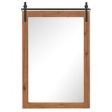 Costway 91827365 40 x 25 Inch Farmhouse Bathroom Mirror with Wooden Frame and Metal Bracket-Brown