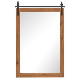Costway 91827365 40 x 25 Inch Farmhouse Bathroom Mirror with Wooden Frame and Metal Bracket-Brown