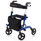 Costway 37682149 Folding Aluminum Rollator Walker with 8 inch Wheels and Seat-Blue