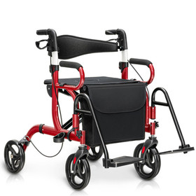 Costway 79825361 Folding Rollator Walker with 8-inch Wheels and Seat-Red