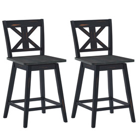 Costway 09271543 Set of 2 Swivel Counter Height Bar Stools with Solid Wood Legs-Black