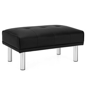 Costway 97831640 Rectangle Tufted Ottoman with Stainless Steel Legs for Living Room-Black