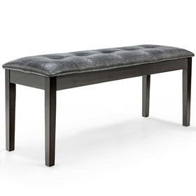 Costway 86319074 Upholstered Dining Room PU Bench Solid Wood Button Tufted-Gray