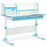 Costway 23806147 Adjustable Height Study Desk with Drawer and Tilted Desktop for School and Home-Blue