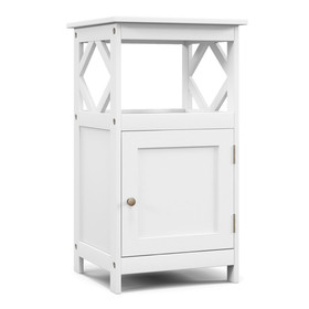 Costway 46923187 Bathroom Floor Cabinet Side Storage Organizer with Open Shelf and Single Door-White