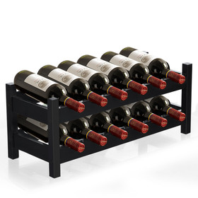 Costway 68120953 2-Tier 12 Bottles Bamboo Storage Shelf  Wine Rack-Brown