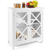 Costway 60217583 Freestanding Kitchen Buffet Cabinet with Glass Doors and Adjustable Shelf-White