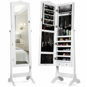 Costway 53491602 14 LED Jewelry Armoire Cabinet with Full Length Mirror and 4 Tilting Angles-White