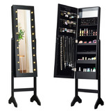 Costway 43186520 Mirrored Jewelry Cabinet Armoire Organizer w/ LED lights-Black