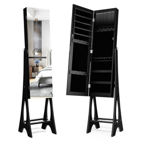 Costway 04869753 LED Jewelry Cabinet Armoire Organizer with Bevel Edge Mirror-Black