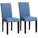 Costway 30712694 Set of 2 Fabric Upholstered Dining Chairs with Nailhead-Blue