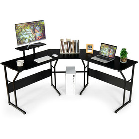 Costway 18457963 88.5 Inch L Shaped Reversible Computer Desk Table with Monitor Stand-Black